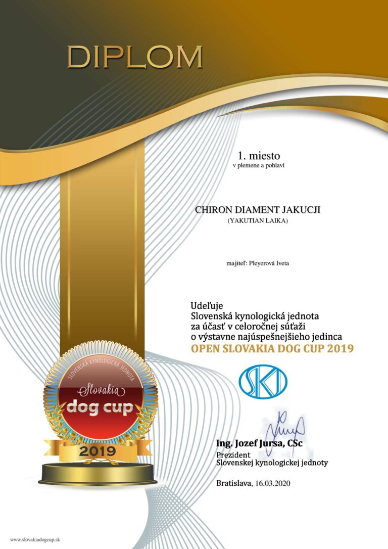 Slovakia Dog Cup 2019 1.místo v plemeni a pohlaví