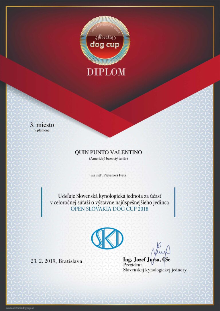 QUIN Slovakia Dog Cup 2018 3.místo v plemeni