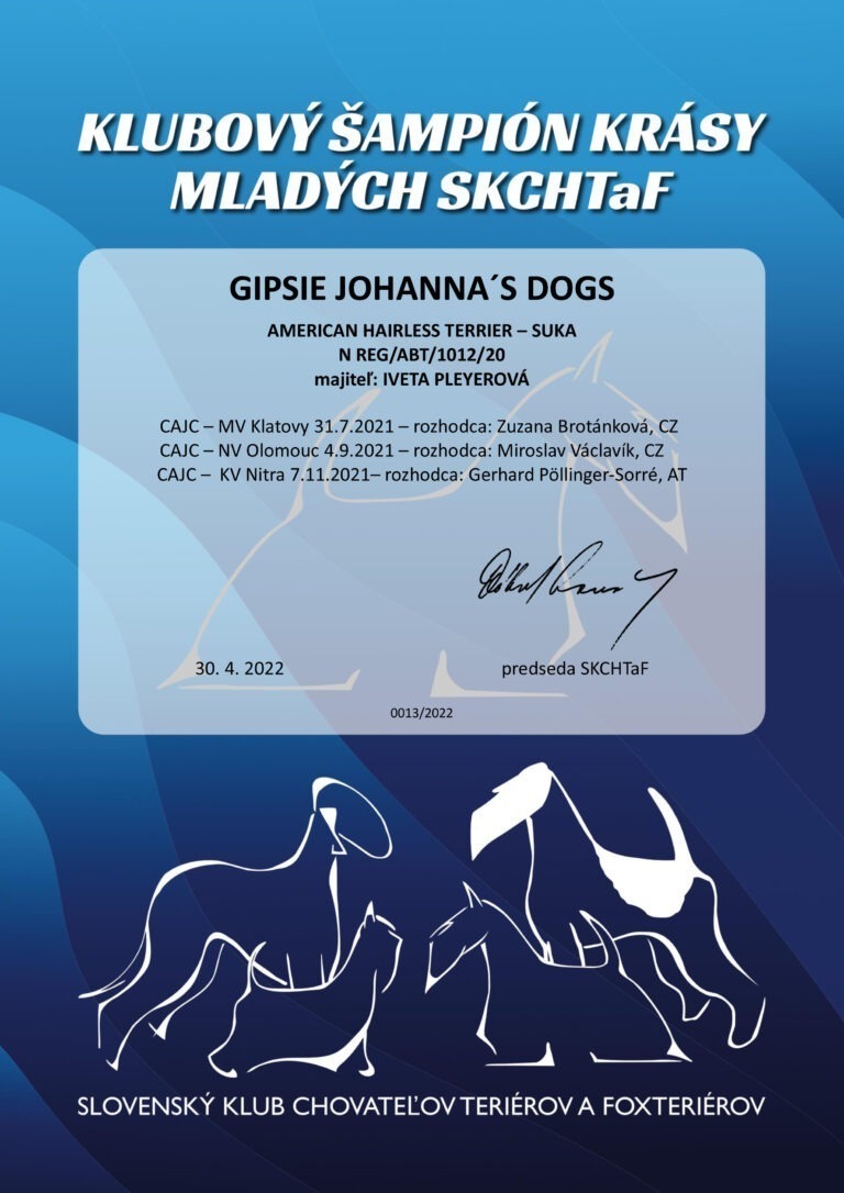 6. Gipsie Johanna´s Dogs_diplom modrý_KŠ_krásy_mladých